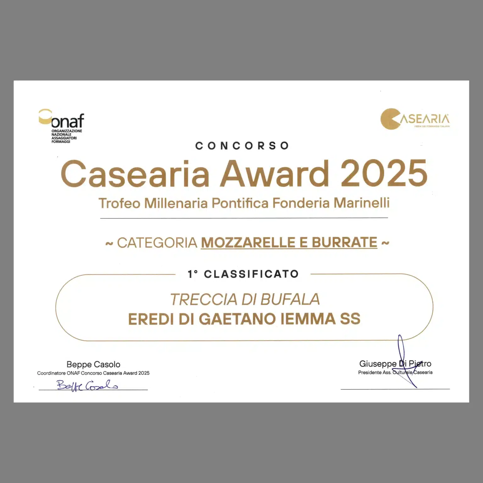 Primo Premio Casearia Awards (Treccia)